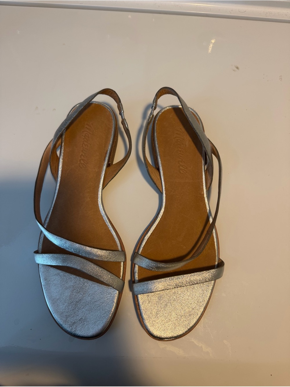 Madewell Heidi Silver Leather Slingback Strap Sandals Size 6.5